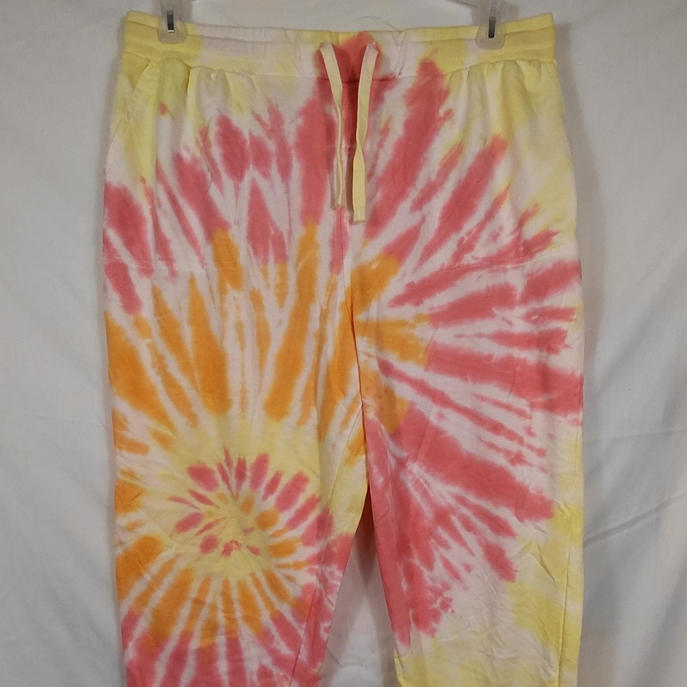 Women's XL Joggers Tye Dye Loungewear Sweatpants Drawstring Pockets Cuff Ankle